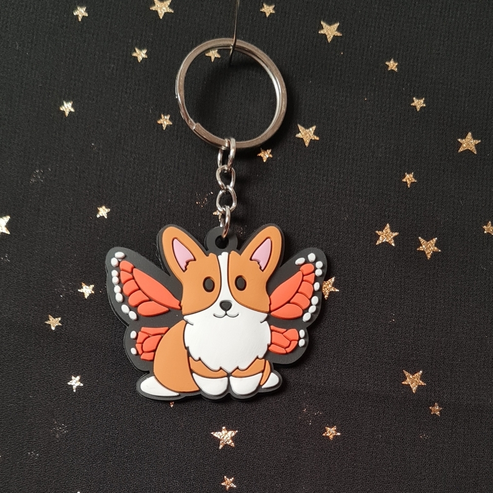 Monarch Wings Corgi Keychain - Picture 1 of 4